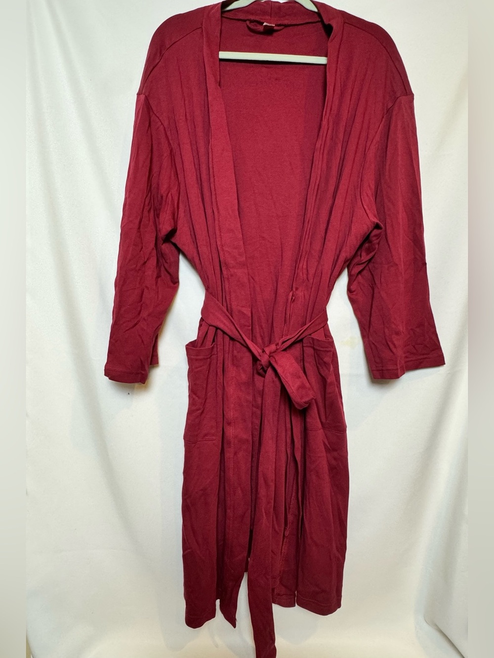 Long Burgundy Open Front Robe with Tie Belt XL